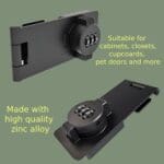 Keyless Combination Lock 3-Digit Combination Lock for Doors Twist Knob Hasp Latch Lock with Password Code Zinc Alloy Door Latch for Kitchen Drawers, Cabinets, Cupboard (Black) 5